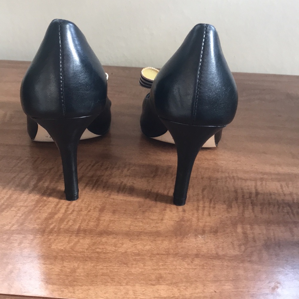 kate spade black leather heels with striped bows - Picture 5 of 8